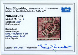 3 Kr. Freimarke 1862, mittelrosarot, gez. K 13 1/2, mit Nr.-Stempel ...